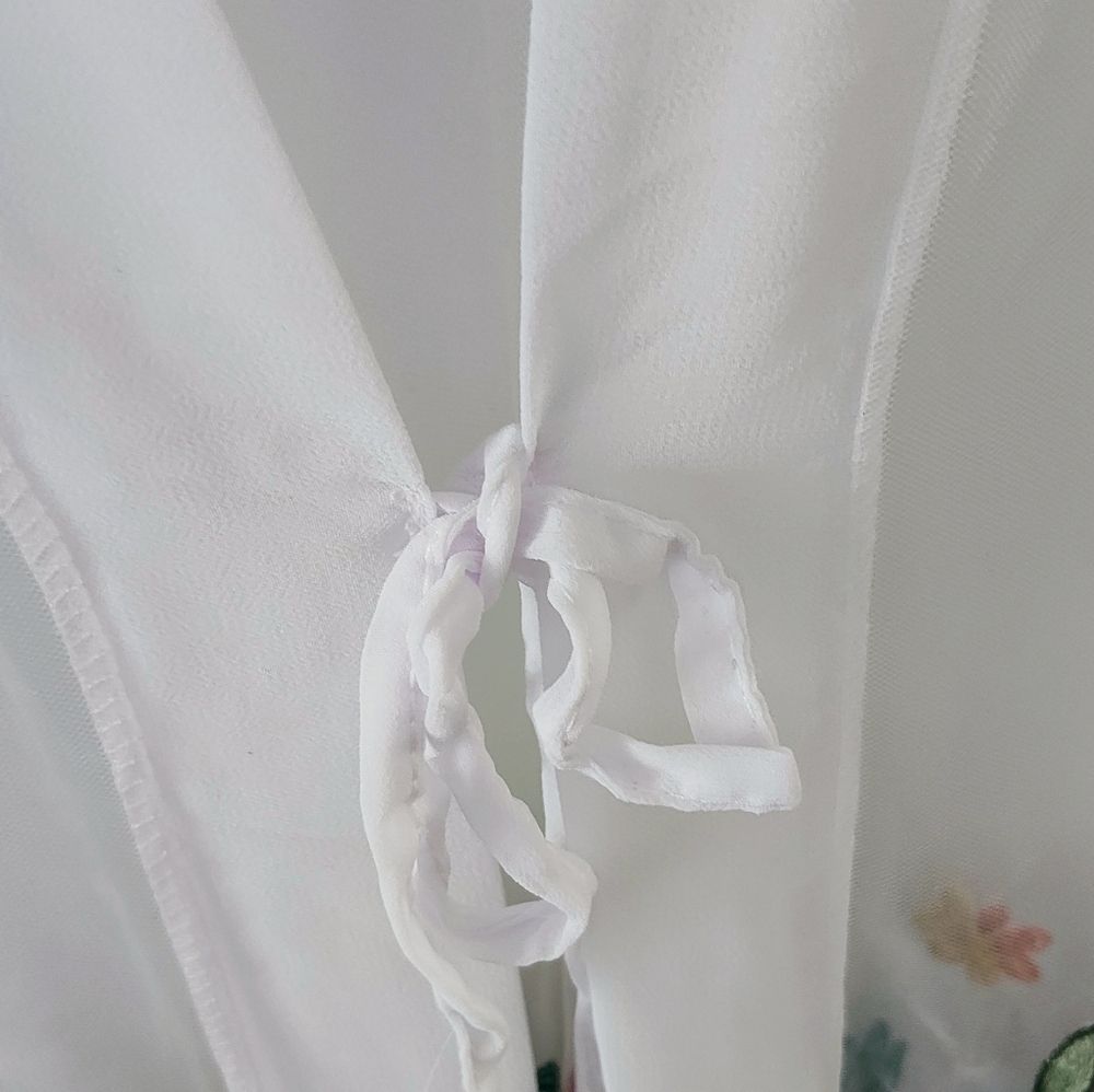 TRIBE Sheer Embroidered Floral Chiffon Kimono White Size One Size - Picture 5 of 5